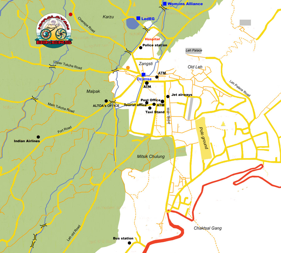 localisation Himalayan bikers map of Leh