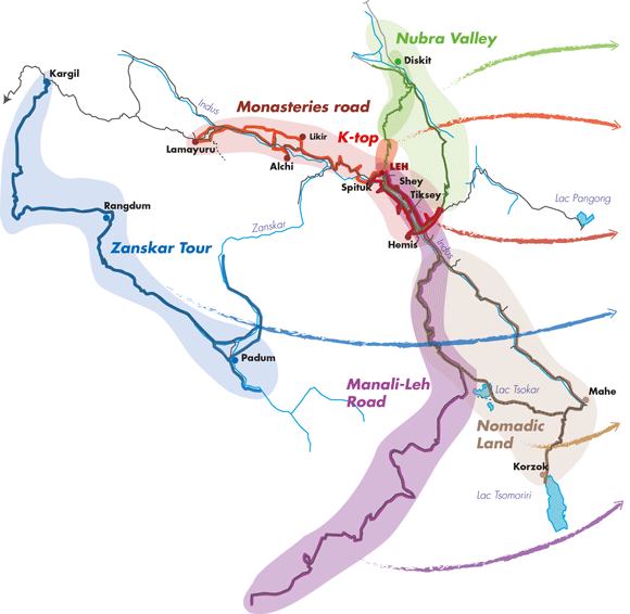 carte des circuits VTT Ladakh Zanskar Manali